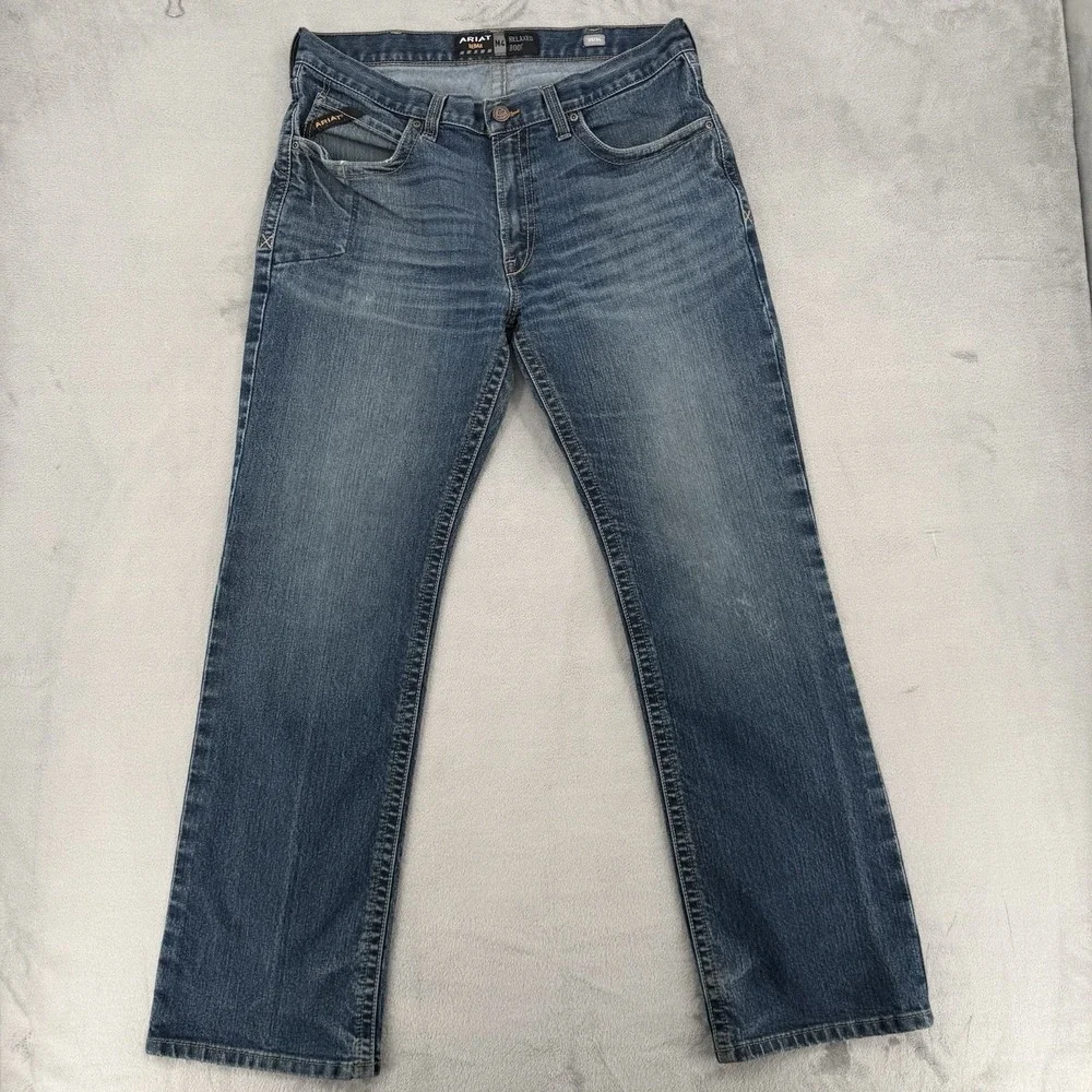 Ariat Rebar M4 Jeans Mens Size 35/34 Relaxed Boot Blue Denim Work Pants Stretch